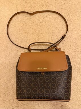 Calvin Klein Brown & Tan Monogram Crossbody Bag